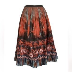MIX NOUVEAU Colorful Full Flowy Skirt, blue orange brown, ethnic print. 14